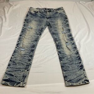 WT02 Acid Wash Straight Light Wash Distressed Jeans